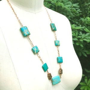 Long Turquoise Blue Semi Precious Gemstone Copper